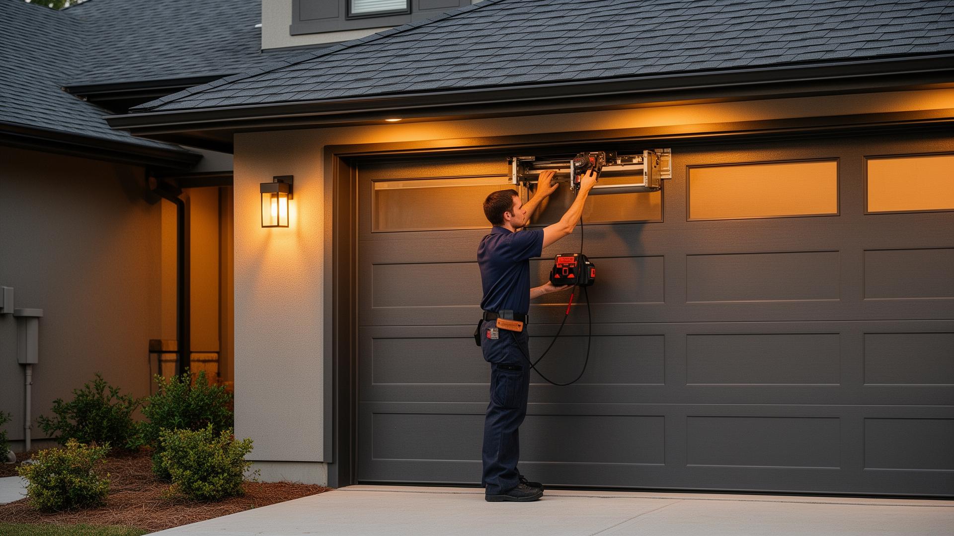 Professional garage door technician at work